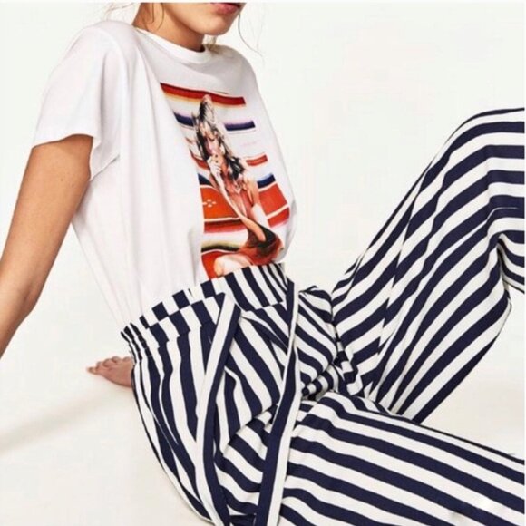 Zara Navy and White Striped Pants S - Picture 1 of 4